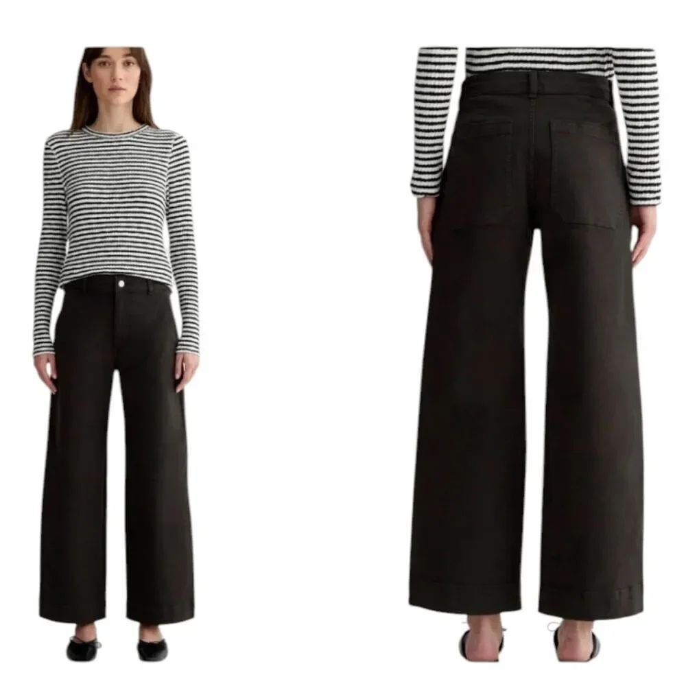 NWT Everlane Black Wide-Leg Utility Pants Organic Cotton Size 2